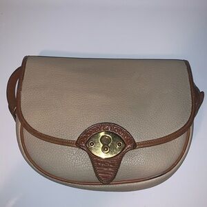 Dooney & Bourke Vintage 1980’s Style Leather Crossbody Bag Tan with Brown Trim